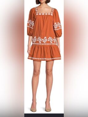 Amalia Embroidered 3/4 Sleeve Square Neck Dress size XL